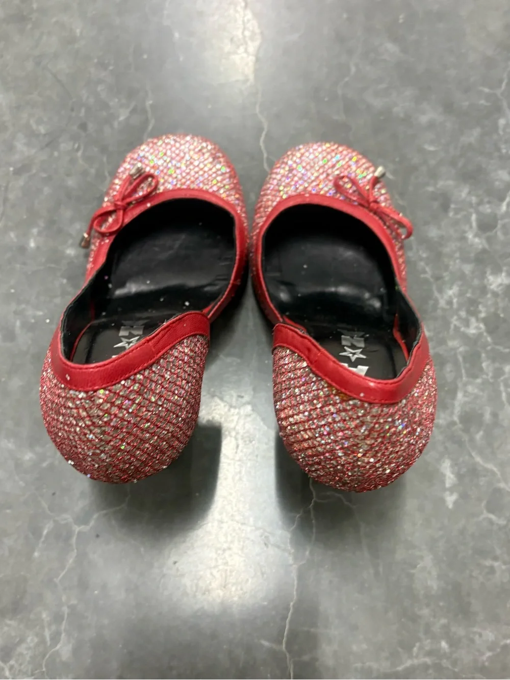 VTG NaNa Red Glitter D'Orsay Heels Bow Pumps 6.5 Punk Goth Retro Y2K